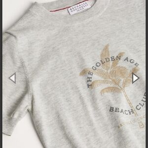 Brunello Cucinelli Light Gray and Gold Kids Tee